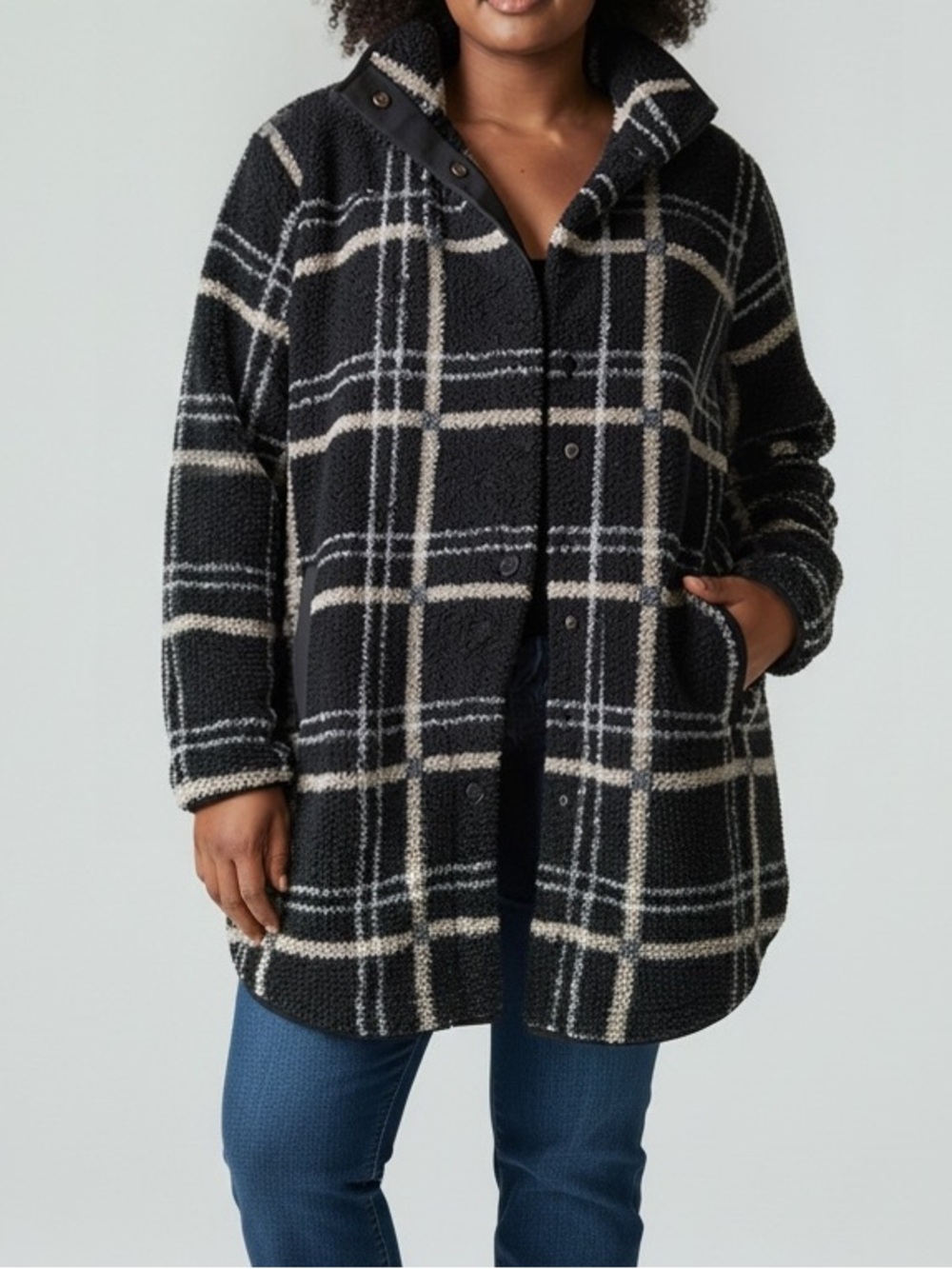Aspen Collection plaid boucle knit fleece jacket 1X